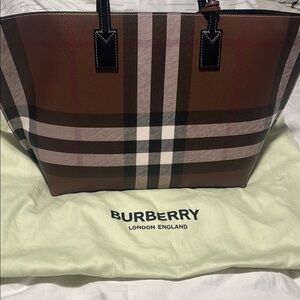 Burberry Tan and Black Checkered Tote